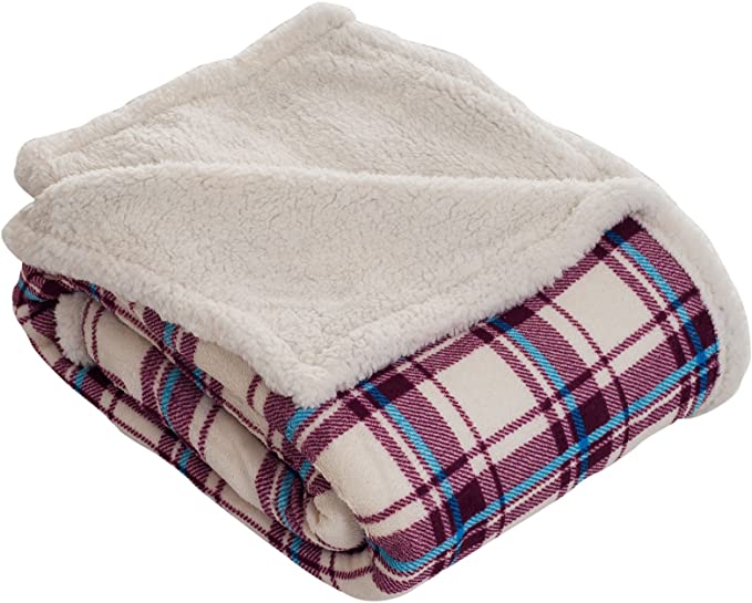 Lavish Home Throw Blanket, Fleece/Sherpa, Plaid