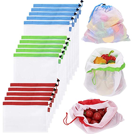 Reusable Produce Bags 15PCS Mesh Bags for Vegetables Eco Friendly Net Bags for Grocery Shopping & Storage Bags of Fruit Vegetables Machine Washable Mesh Produce Bags