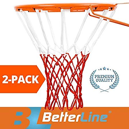 BETTERLINE 2-Pack Basketball Nets | Heavy Duty Quality All-Weather Thick Net | Multi-Pack - 12 Loop Nets (Red and White) - 2 Basketball Nets in Pack - for Indoor and Outdoor Use