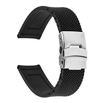 TRUMiRR 22mm Silicone Rubber Watch Band Strap for Samsung Gear S3 Classic Frontier, Gear 2 R380 R381 R382, Moto 360 2 46mm Men, Asus Zenwatch 1 2 Men, Pebble Time, LG G Watch Urbane, Black