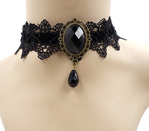 Eternity J. Retro Handmade Craft Lace Royal Court Vampire Choker Gothic Necklace Black Pendant Chain