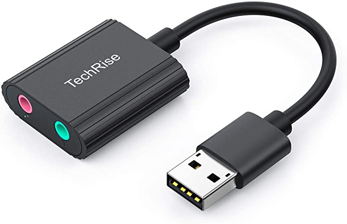 TechRise External Sound Card, USB Audio Adapter Plug & Play External Stereo Sound Splitter Converter with 3.5mm Stereo Speaker/Headphone and Microphone Jacks for Windows, Laptop, PS4, Notebook