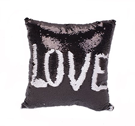 Reversible Sequins Mermaid Pillow Cases 4040cm with magic mermaid sequin (Black and White)