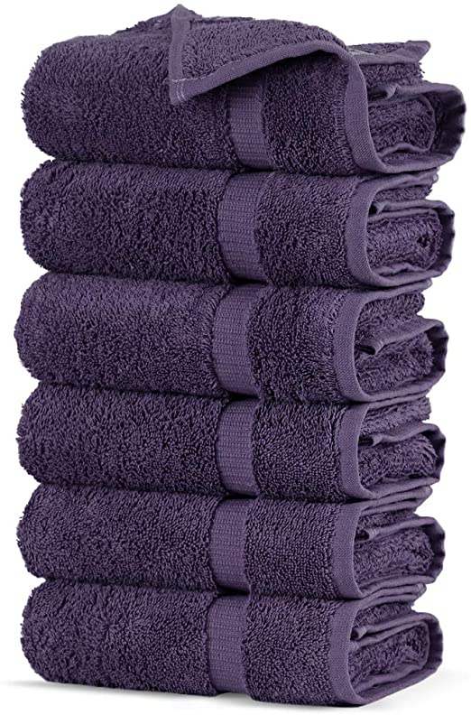 Towel Bazaar Premium Turkish Cotton Super Soft and Absorbent Towels (6-Piece Hand Towels, Plum Purple)