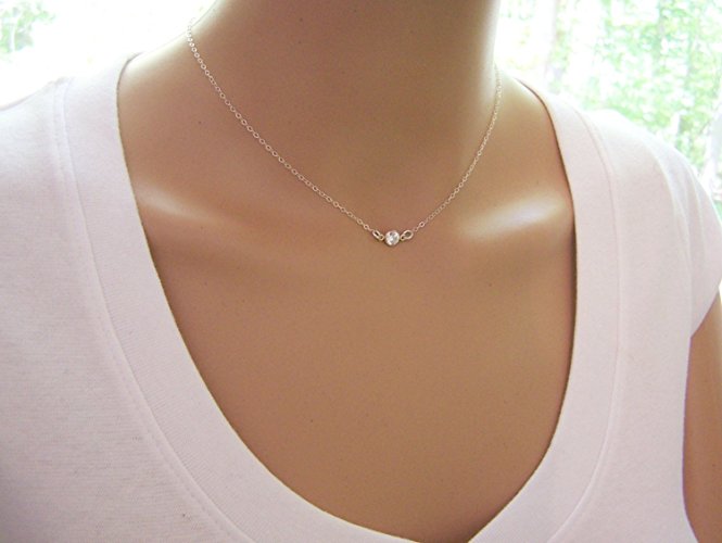 Tiny Diamond Choker Necklace - Sterling Silver Dainty Necklace - Everyday Jewelry - Simple Jewelry