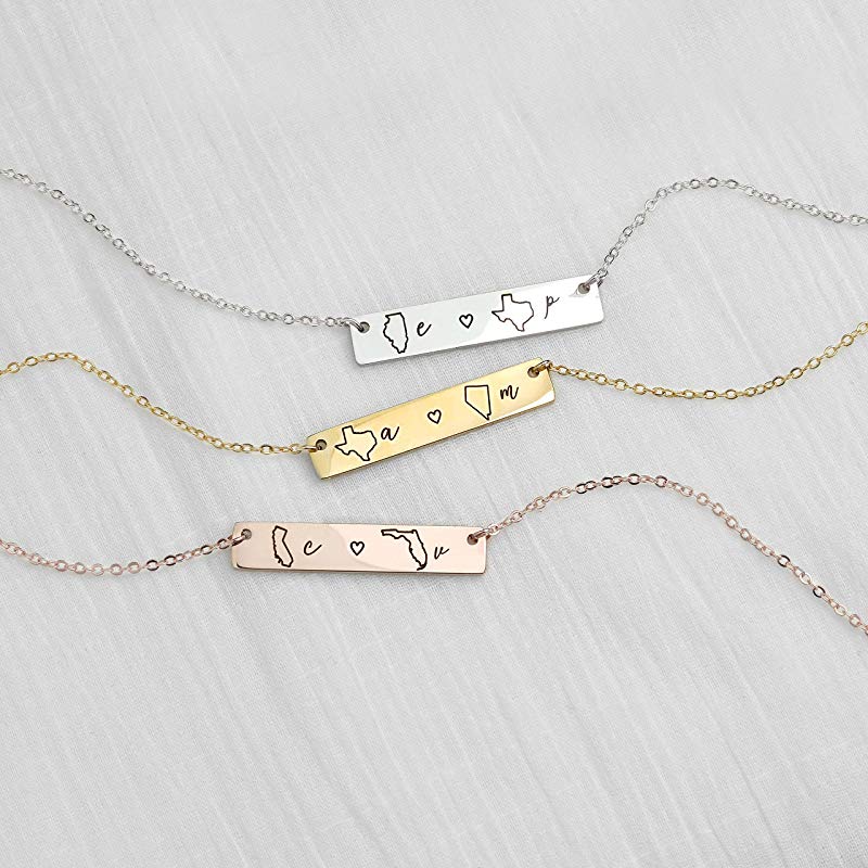Personalized Necklace Best Friend Gifts Long Distance Relationship State Necklace Monogram Name Necklaces Friendship Gifts - 4N-LDS