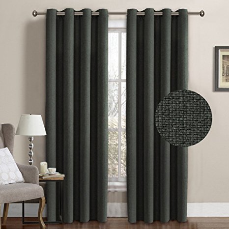 H.Versailtex Ultra Classic Thermal Insulated Energy Efficient Textured Linen Grey Curtain Panels for Bedroom,Grommet Drapes of Window Treatment,52 by 84 Inch-Charcoal Gray (Set of 1)