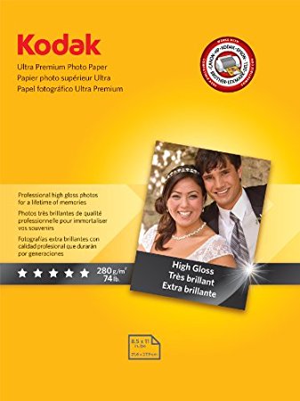 Kodak High-Gloss Ultra-Premium Photo Paper, 8.5 x 11 Inches, 25 Sheets per Pack (8366353)