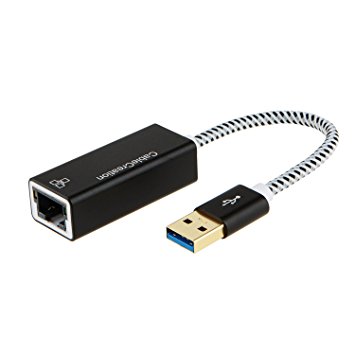 USB Network Adapter, CableCreation Braided & Aluminum USB 3.0 to RJ45 Gigabit Ethernet Adapter, Small Size and No drive required, Black and White