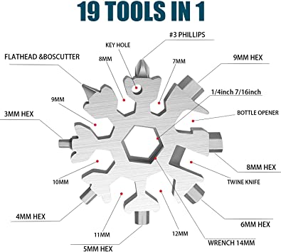 Snowflake Multitool, Upgraded 19-in-1 Multi Tool Durable Stainless Steel Screwdriver/Bottle Opener/Wrench Kit, Portable Function Multi-Tool Daily Use, Great Gift for Men and Kids.