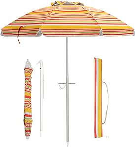 COSTWAY Sonnenschirm Strand, 182 cm Strandschirm windfest stabil, UPF 50 , 30° knickbar, Sonnenschutz mit Erdspieß & Tragetasche, Gartenschirm für Balkon, Garten & Terrasse (Orange)