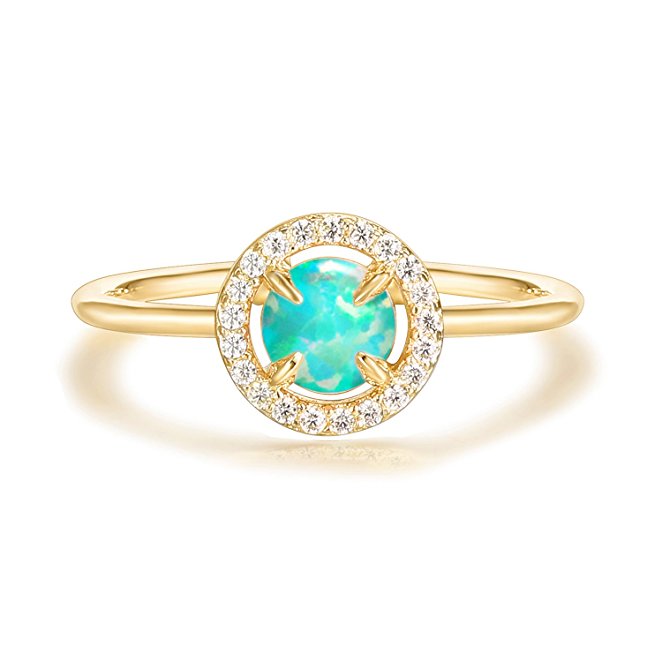 PAVOI 14K Gold Plated CZ and Created Opal Ring