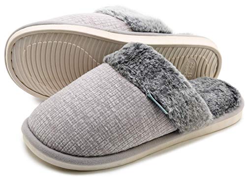 HomyWolf Womens Comfy Fuzzy Slppers, Knitted Memory Foam Slip On House Slippers for Ladies and Girls