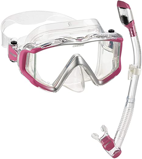 Cressi Italian Boutique Collection - Panoramic View Tempered Glass Lens Dive Mask - Purge Valve Dry Snorkel Set - Scuba Snorkeling Gear