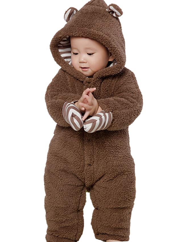 Kidsform Infant Winter Snowsuit Baby Bear Romper Outfit Fleece Bunting Pram Suit Outerwear Coat Jumpsuit Overalls 0-24M