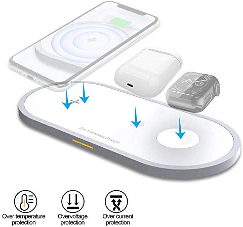 Baiwka Wireless Charger Pad, 3 in 1 Qi Fast Wireless Charging Pad Wireless Charger Dock Mat Station Stand Compatible with Airpods Apple Watch Series 5 4 3 2 iPhone 11/11 Pro/11 Pro Max/XR/X/8 Plus/8