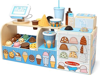 Melissa & Doug Wooden Cool Scoops Ice Creamery Play Food Toy Wooden Pretend Play Frozen Treats for Toddlers, Preschoolers, Boys and Girls - FSC-Certified Materials