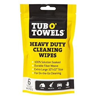 Tub O Towels Heavy Duty Cleaning Wipes, Individually Wrapped Multi Surface Wipes, Remove Grease, Dirt, Grime and More, 6-Pack, TW01-6