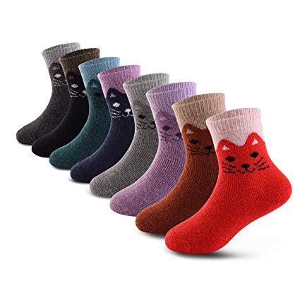 Seekay Children's Winter Thick Warm Soft Cute Crew Wool Socks For Kids Boys Girls 8 Pairs