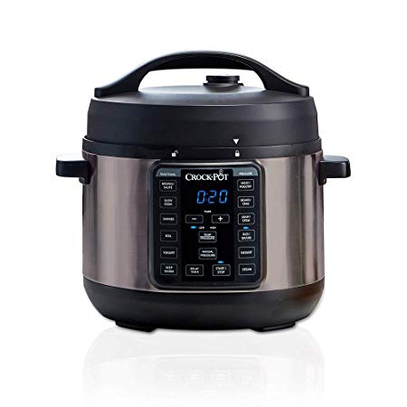 Crock-Pot 4-Quart Multi-Use MINI Express Crock Programmable Slow Cooker and Pressure Cooker with Manual Pressure, Boil & Simmer, Black Stainless