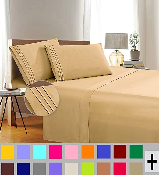 Elegant Comfort 1500 Thread Count Wrinkle & Fade Resistant Egyptian Quality 4-Piece Bed Sheet Set Ultra Soft Luxurious Bed Sheet Set Includes Flat Sheet, Fitted Sheet and 2 Pillowcases