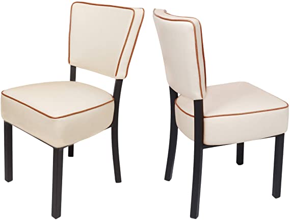 LUCKYERMORE Leather Side Chair Set of 2 Kitchen Dining Room Chairs with Thick Upholstered Seat and Backrest, Beige