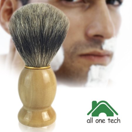 All One Tech 100% Pure Badger Shaving Brush with Brown Handle
