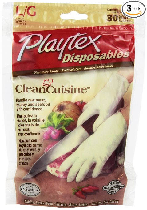 Playtex CleanCuisine Disposable Gloves Large - 30-Count Package Pack of 3