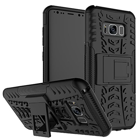 SunRemex Rugged Armor Galaxy S8 Case with Full Body Protective and Resilient Shock Absorption and Kickstand Design for Samsung Galaxy S8 (2017) (Black)
