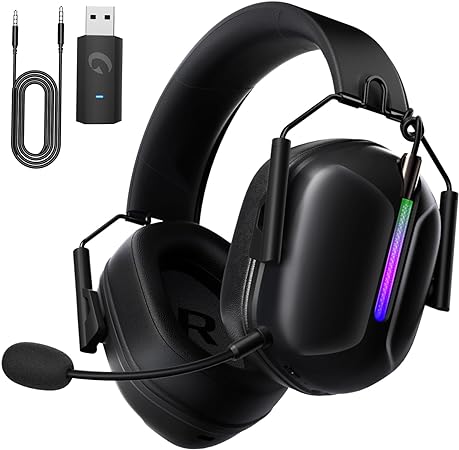 Gvyugke Wireless Gaming Headset for PS5, PC, PS4, Mac, Nintendo Switch, Gaming Headphones with Microphone, Bluetooth Gaming Headset, Stereo Sound, RGB Light, 3.5mm Wired Mode for Xbox Series -Black