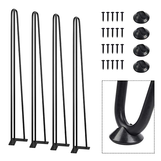 SMARTSTANDARD 30" Heavy Duty Hairpin Coffee Table Legs, Metal Home DIY Projects for Furniture, with Bonus Rubber Floor Protectors Black 4PCS