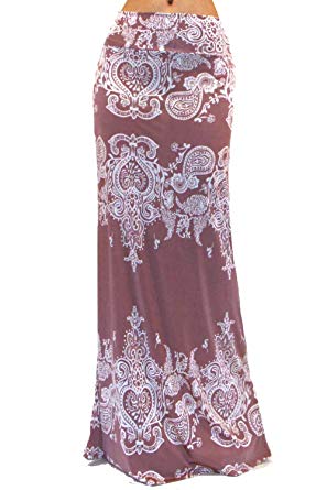Vivicastle Women's Colorful Printed Fold Over Waist Long Maxi Skirt