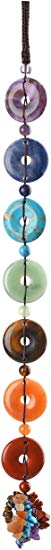 Jovivi Chakra Hanging Ornament Set - 7 Chakra Tumbled & Round Circle Peace Donut Gemstones Chakra Swirl Tassel Spiritual Meditation Yoga Decor/Window Ornament/Feng Shui Ornament