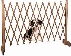 maxxpro Dog Guard - Retractable Dog Gate - Protective Gate Extendable Width 30 to 117 cm - Door and Stair Gate - for Indoor and Outdoor Use - Wood - Brown