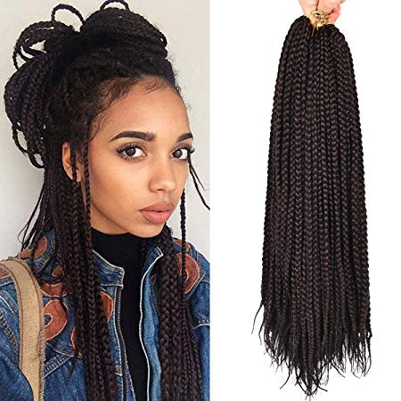 Alileader Box Braids Hair 6Packs/Lot Crochet Braids Hair Extensions 24inch Synthetic Braiding Hair (Black Brown)