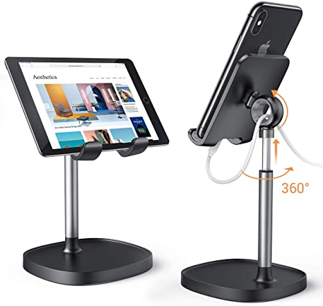 Phone/Tablet Stand, Angle & Height Adjustable Stable LISEN Cell Phone Stand for Desk, Thick Case Friendly Phone Holder Stand for Desk Support Cradle Fit for 4"-10" iphone/ iPad/ Samsung/ Switch, ect