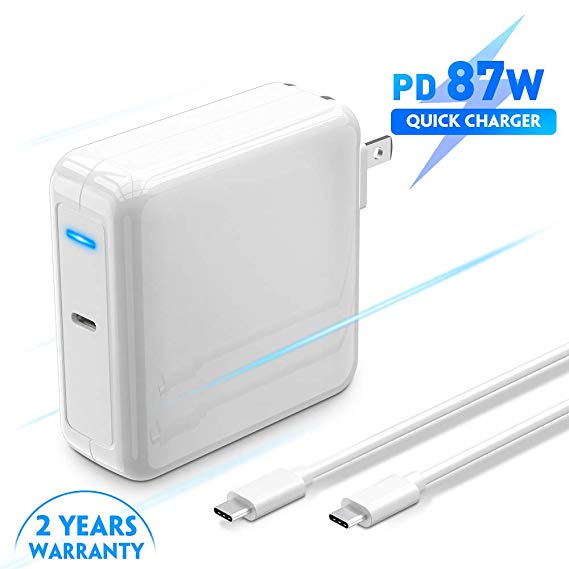 87W Mac Book Pro Charger, 87W USB C Charger Power Adapter with 2 M USB-C to USB-C Ac Cable,Type C PD Wall Charger for Compatible with Mac Book,Samsung,Nexus,Nintendo Switch, Lenovo, ASUS, Acer, Dell