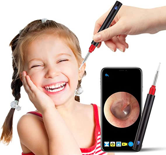 Earwax Removal Tool,Wireless Otoscope Ear Wax Removal Kit 1080P HD WiFi Ear Endoscope with Light & Disinfection Function,3.5mm Visual Ear Camera Portable Ear Pick Cleaning Kit for Adults & Kids Black