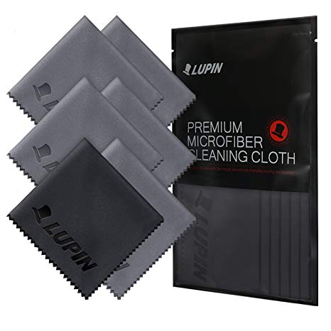 Lupin Microfiber Cleaning Cloths, 6 Pack Premium Ultra Lint Free Polishing Cloth for Cell Phone, Tablets, Laptops, iPad, Glasses, Camera Lens, TV Screens & Other Delicate Surfaces - Gray
