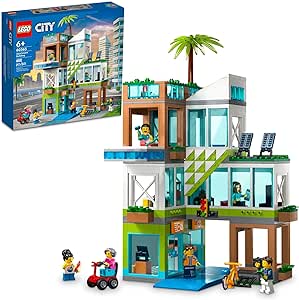 LEGO My City Apartment Building 60365 Toy Set with Connecting Three Floor Room Modules, includes a Mobility Scooter, Bike and 6 Minifigures for Imaginative Role Play, Fun Gift Idea for Kids