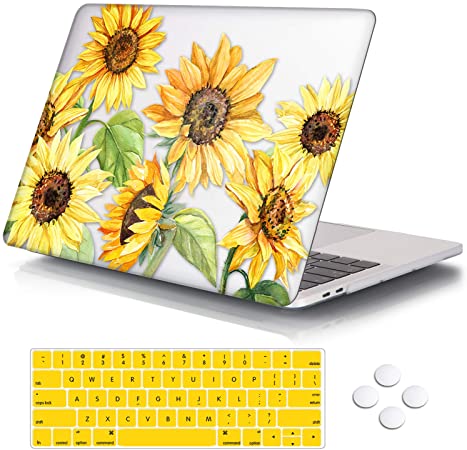DQQH for MacBook Pro 13 inch case,Plastic case & Keyboard Cover,Only Compatible MacBook Newest Pro 13 inch case 2018 2017 2016 (MacBook Newest Pro 13" A1706/A1989/A1708/A2195, Sunflowers)