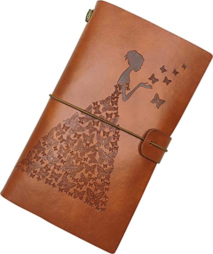 Butterfly Journal Sketch Notebook Refillable Vintage Travel Notebook with 2 Notepads   Card Slots   PVC Pouch for Men Women Girls & Boys (Brown)