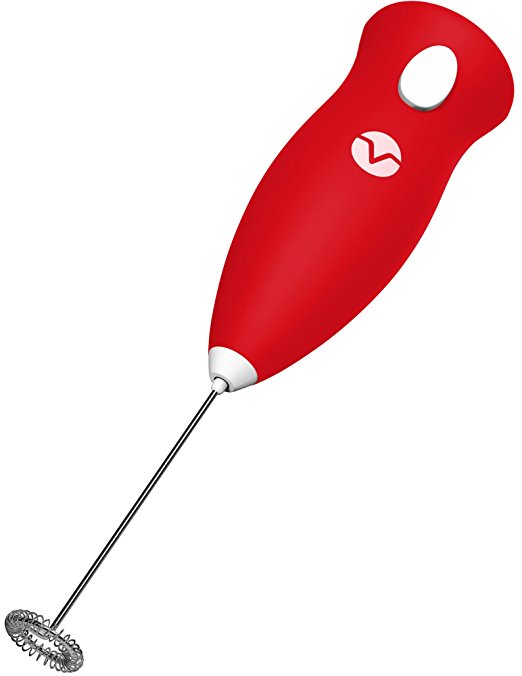 Vremi Handheld Milk Frother Wand - Battery Operated Coffee Frother and Foam Maker with Steel Whisk for Italian Cappuccino or Latte - Electric Hand Whisk for Egg Whites Mini Smoothie Blender - Red