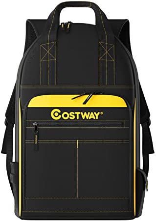 COSTWAY Tool Backpack, 48 Pockets, Jobsite Tool Bag, w/Carrying Handles, Tool Carrier, Padded Shoulder Straps, Perfect Storage & Organizer for a Contractor, Electrician, Plumber, HVAC