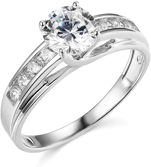 The World Jewelry Center .925 Sterling Silver Rhodium Plated Wedding Engagement Ring