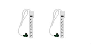 GoGreen Power 6 Outlet Surge Protector, 16103MS 2.5' cord, White (2pcs)