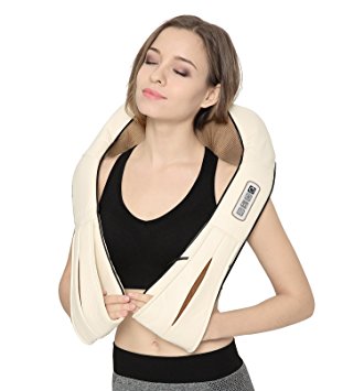 Nekteck Shiatsu Deep Kneading Massage Pillow with Heat, Car/Office Chair Massager, Neck, Shoulder, Back, Waist Massager Pillow [Speed Control, Bi-Direction Control] – Black (Biege)