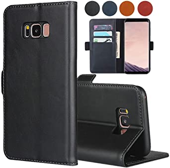 SailorTech for Galaxy S8 Plus Genuine Leather Case Galaxy S8  Flip Case with Kickstand Feature, Card Slots, Magnetic Buckle Protective Cover for Samsung Galaxy S8 Plus Wallet Case (6.2") -Black