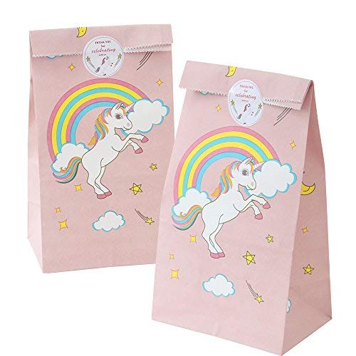 24pcs Unicorn Paper Bags   24pcs Unicorn Thank You Stickers for Kids Birthday Party Decorations Pink Party Favors Gift Bags Rainbow Unicorn Party Supplies
