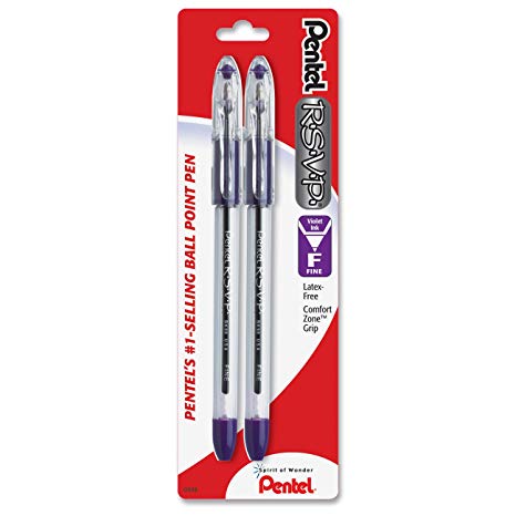 Pentel R.S.V.P. Ballpoint Pen, Fine Line, Violet Ink, 2 Pack  (BK90BP2V)